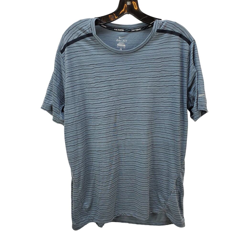 Nike Running Shirt Tee Mens XL Dri Fit Cool Tailwind Striped Short Sleeve Grey